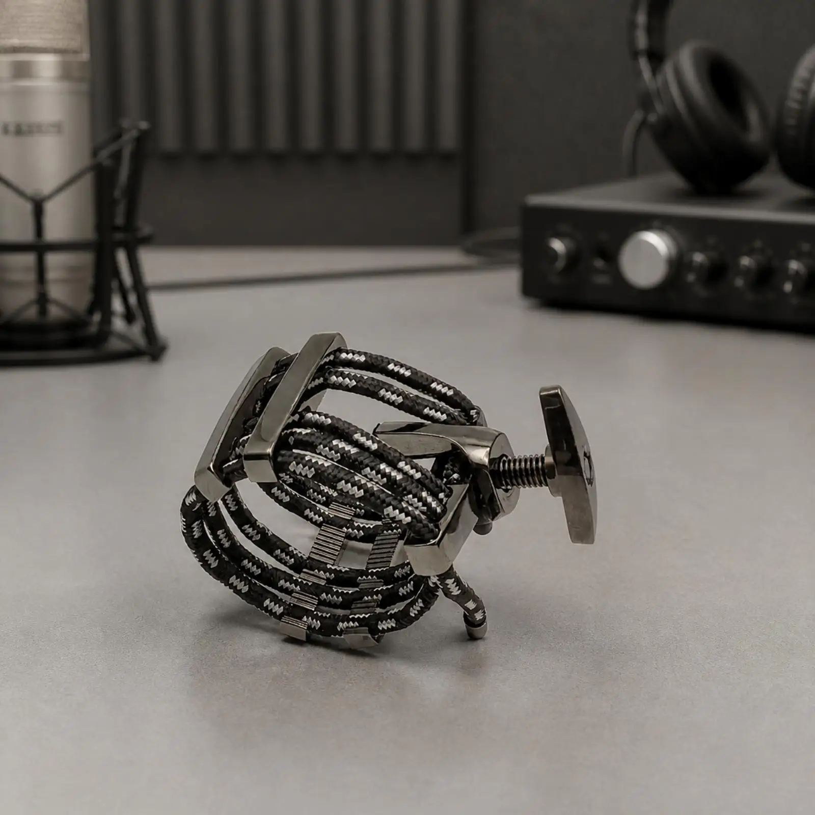 Adjustable Sax Cord Ligature for Mouthpiece Copper Metal Retaining Supports Black White Woven Pattern Secure Hold for Practice