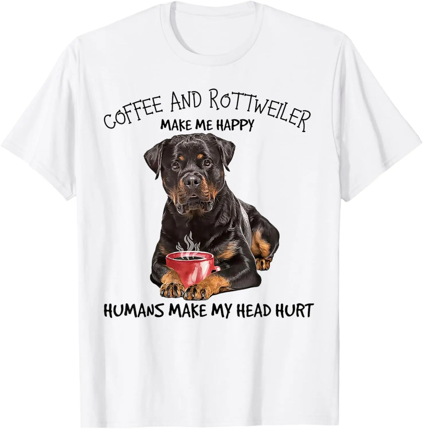 Rottweiler Coffee Lover Funny Graphic Tee Men Breathable Cotton Short Sleeve T-Shirt Casual Street Wear