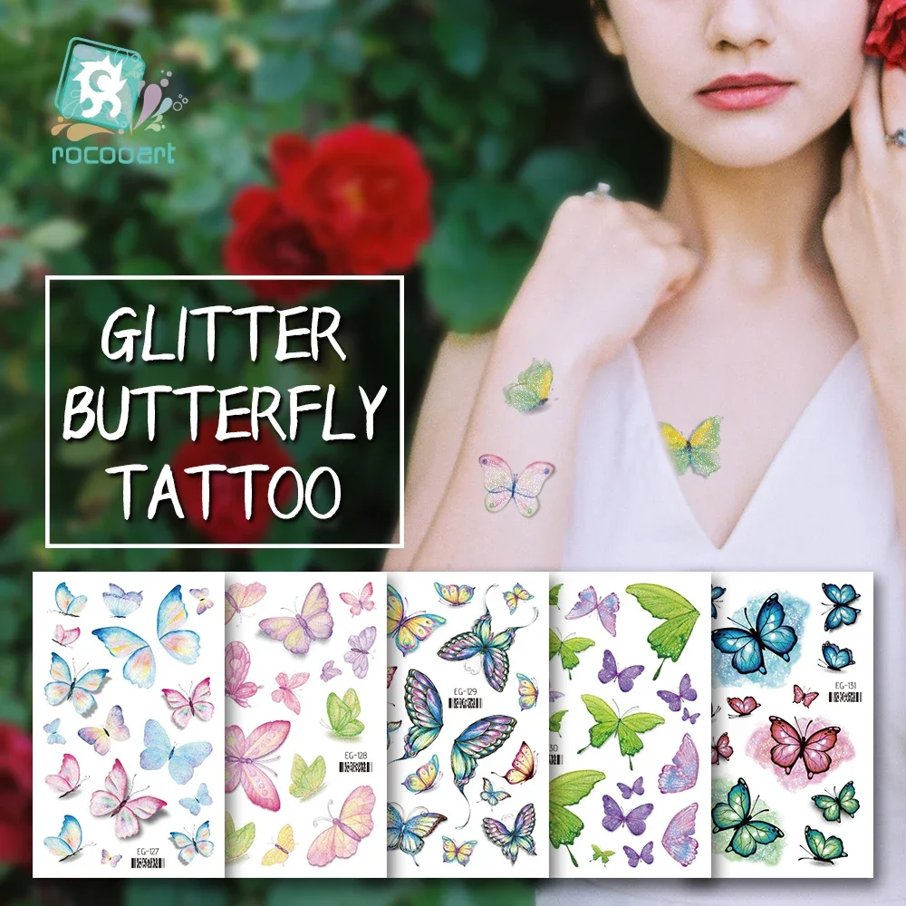 Glitter Butterfly Temporary Tattoo Sticker For Kids Girl Waterproof Tattoo Flash Colorful Face Tatoo Art Fake Tattoos Stickers