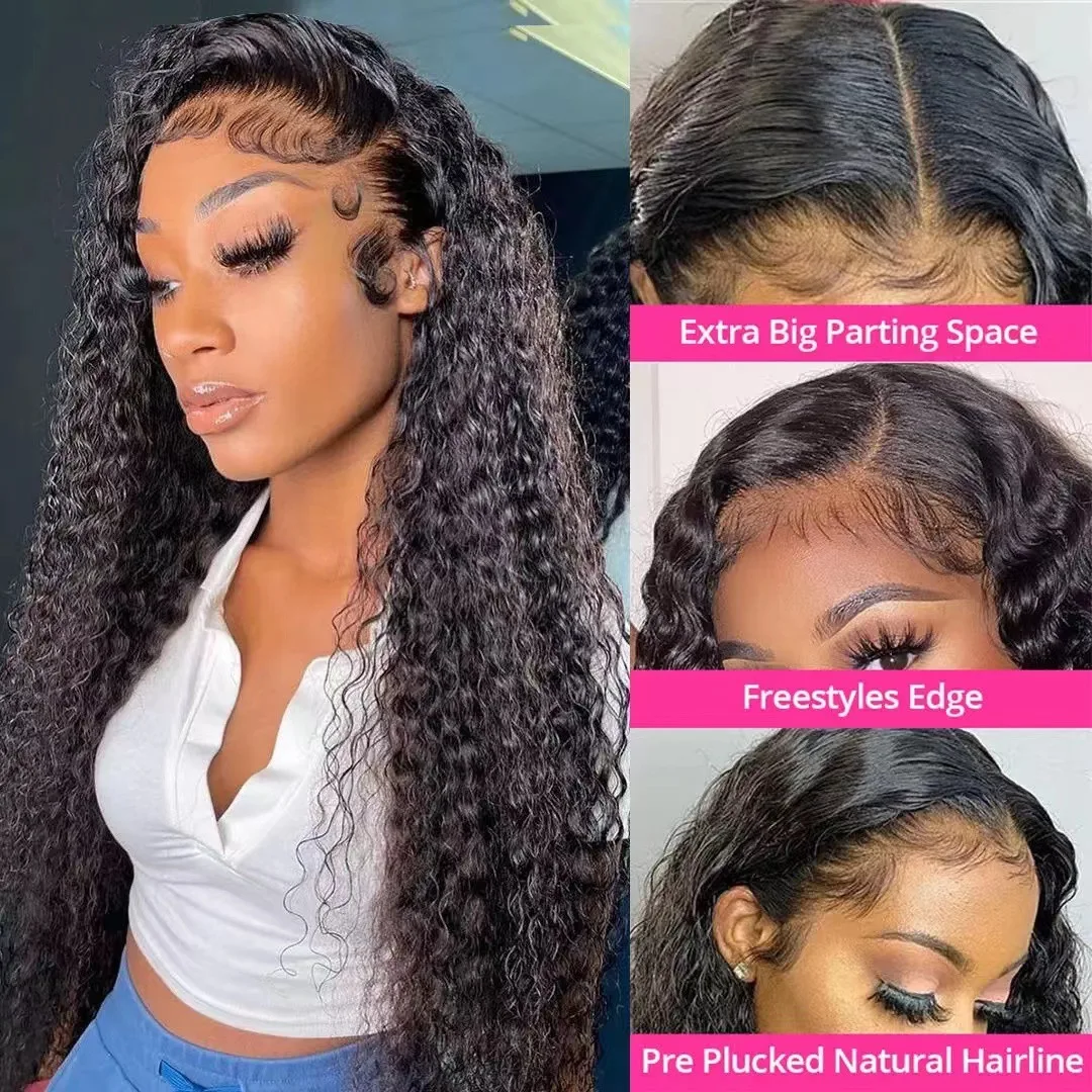 

13x4 Lace Front Natural Black Extra Long Jerry Curly Wig High Temperature Fiber Glueless Pre Plucked Baby Hair Full Dense Kinky