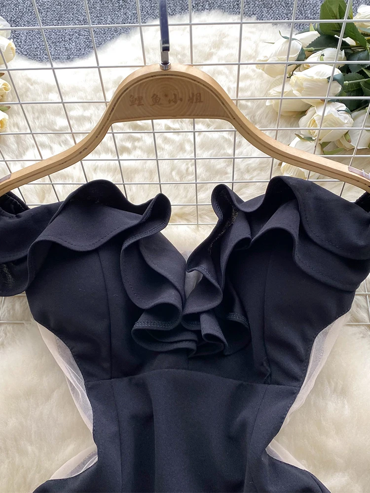 Robe moulante gothique noire pour femmes, Vintage, sans manches, épaules dénudées, robes de soirée Y2k, frocs une pièce, vêtements Coquette des années 2000