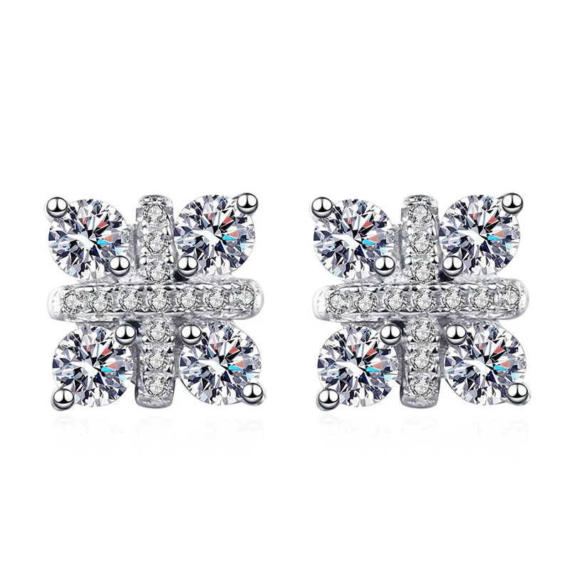 

Trendy 925 Sterling Silver 0.48ct D Color VVS1 Geometric Moissanite Stud Earrings for Women Plated White Gold Ear Studs Gift