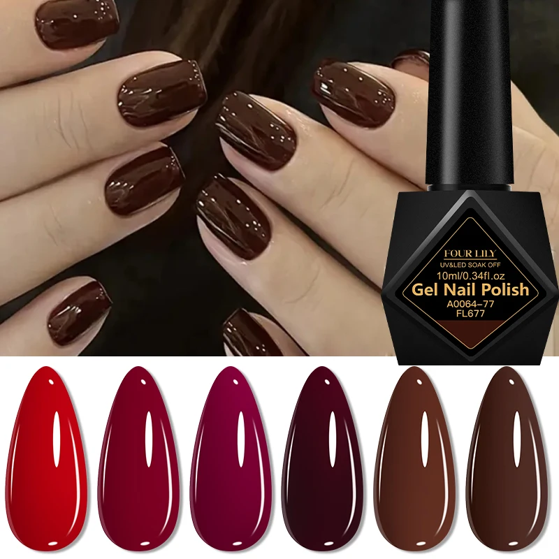 10ml 6pcs Wine Red Coffee Brown Gel Nail Polish Set HEMA TPO Free Semi Permanent Soak Off Gel Varnish For Winter Nail Supplies
