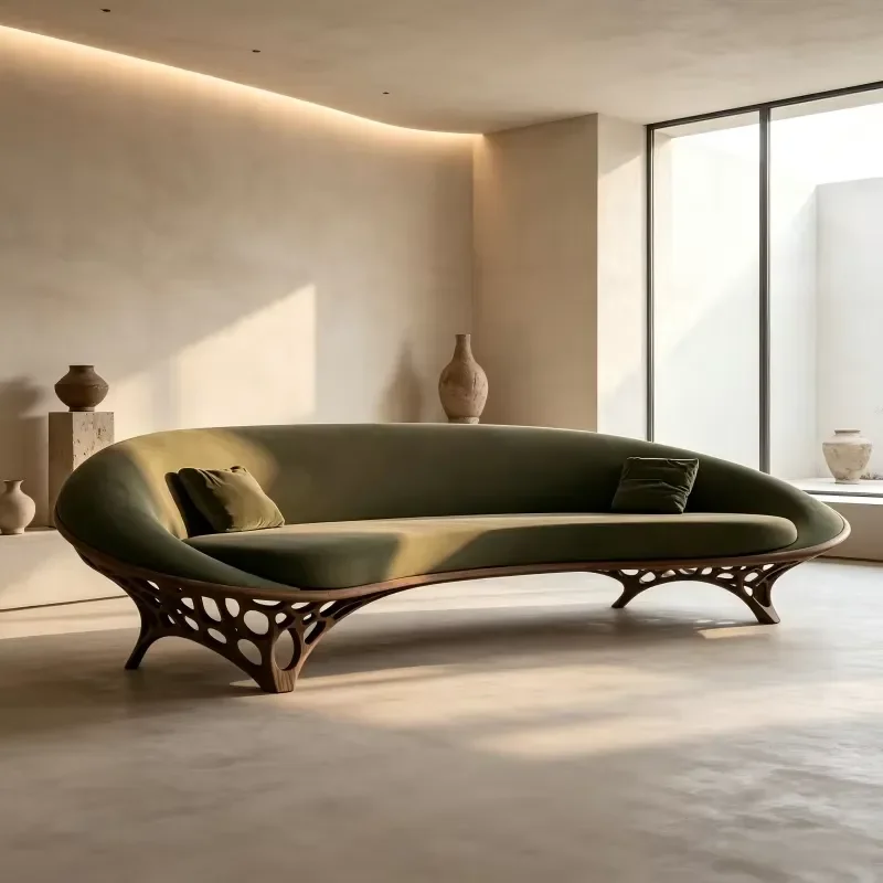 High End Designer Solid Wood Sofa Creative Art Curved Couch for Villa Luxury Residence Living Room Furniture