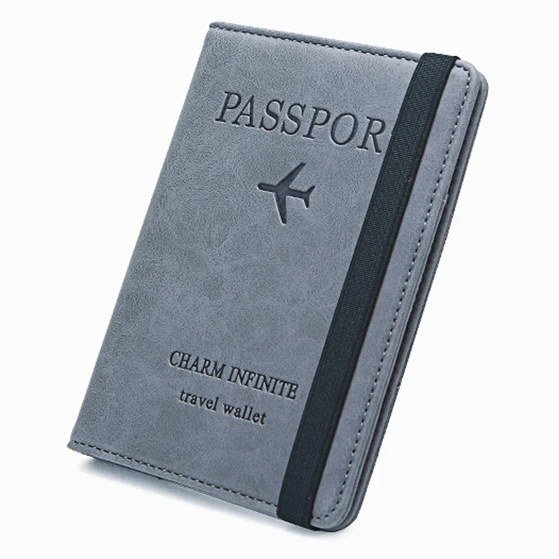 Couverture de passeport en cuir à bande élastique, blocage RFID pour cartes, porte-passeport de voyage, portefeuille, étui organisateur de documents pour hommes et femmes