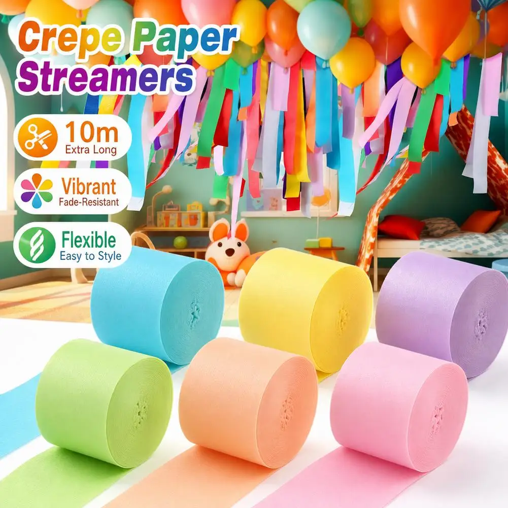 6 Stück Pastell-Krepppapier-Streamer-Rollen, bunte Regenbogenbänder für Geburtstag, Hochzeit, Party, Hintergrund, DIY-Basteldekoration – Detail 5