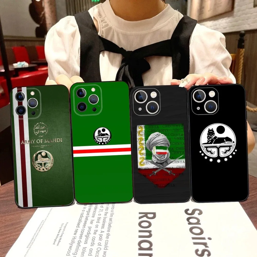 Chechnya Flag Phone Case For iPhone 16,15,14,13,12,11,Pro,X,XS,Max,XR,Plus,Mini Black Soft Silicone Case