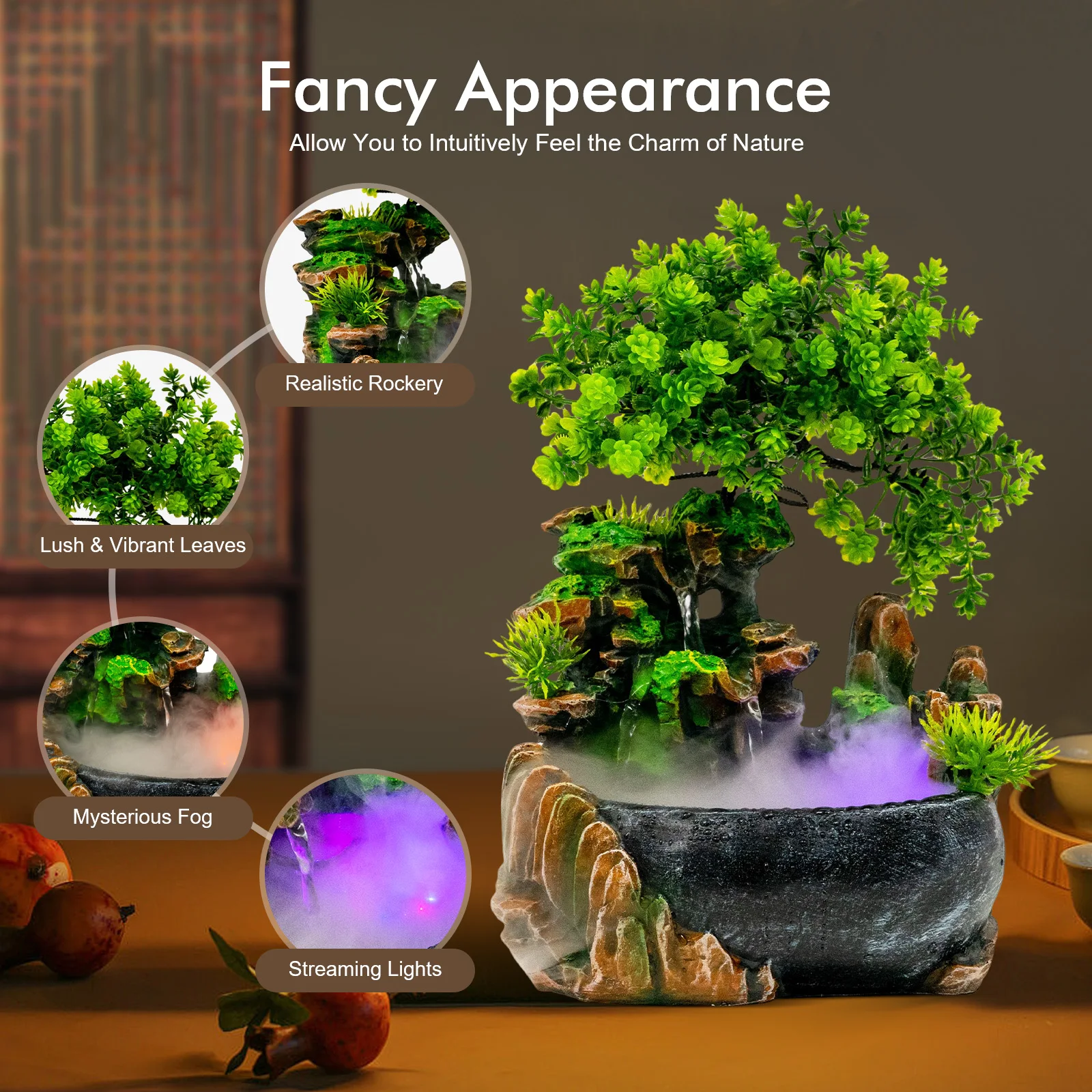 

Resin Rockery Water Fountain Creative Craft Desktop Fengshui Lamp Decoration