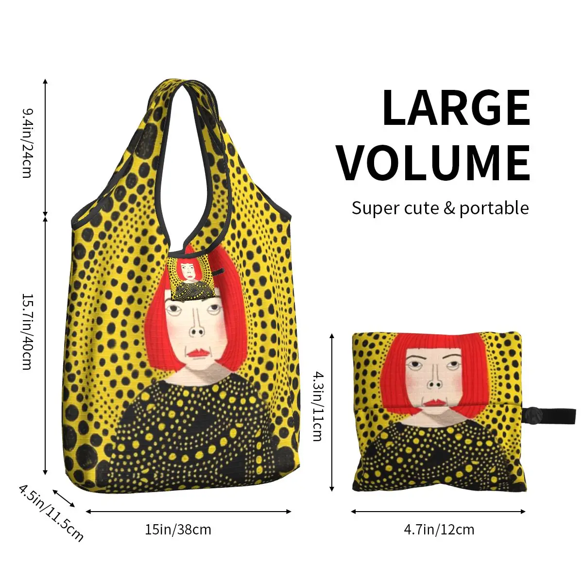 Cute Print Yayoi Kusama Aesthetic Tote Shopping Bag Portable Shoulder Shopper Pumpkin Art Dots Handbag