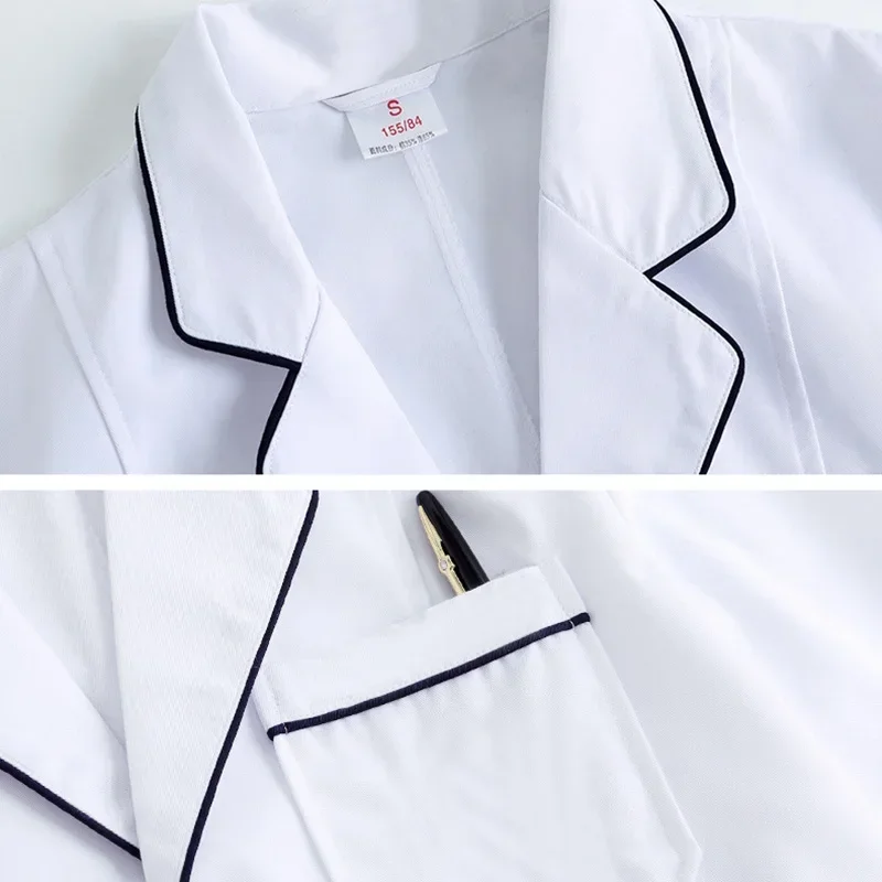 긴팔 유니섹스 화이트 코트, 고품질 루즈 자수 작업복, 간호사 액세서리, 의료 유니폼, 실험실 코트, 도매