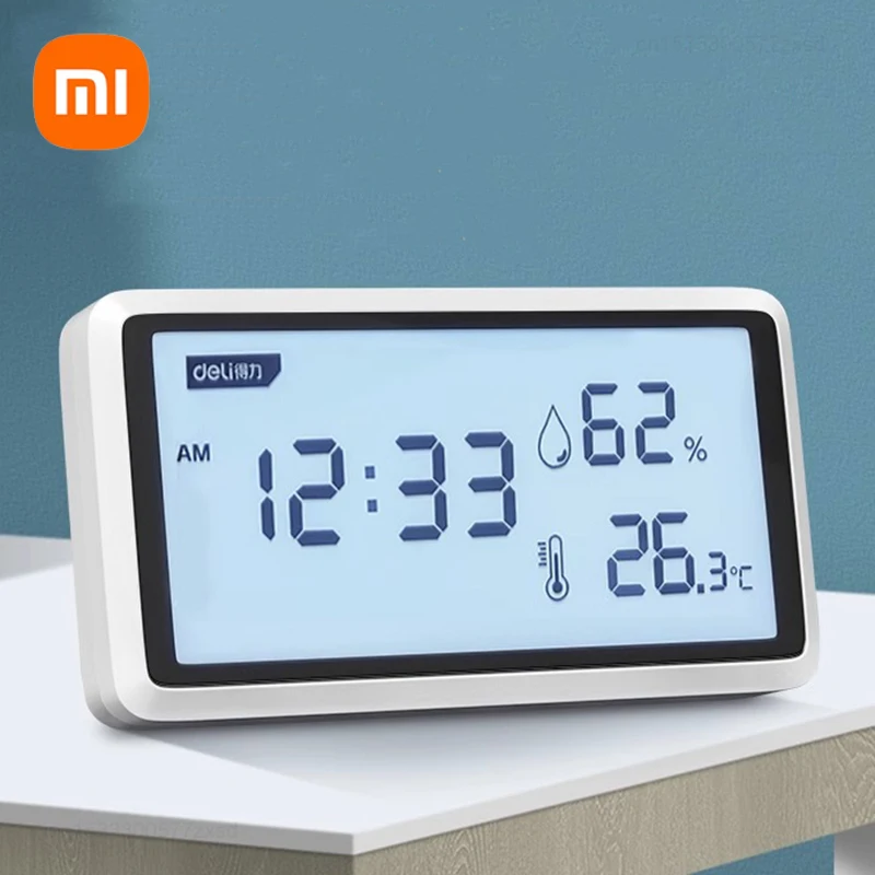 Xiaomi Deli Electronic Thermometer Hygrometer Weather Station High Precision with Table Clock Function Home LCD Thermometer Tool