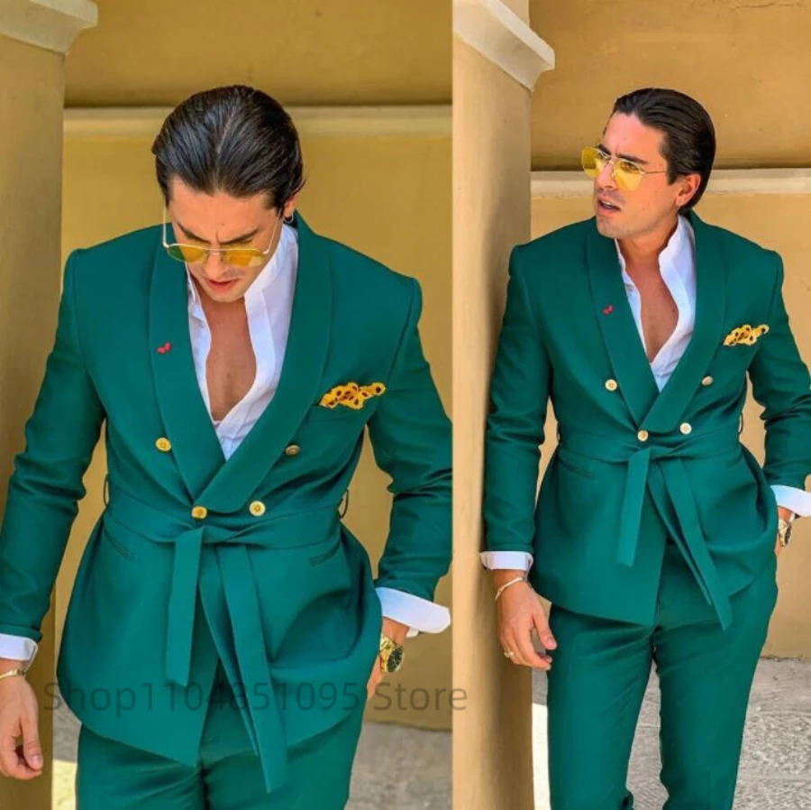 

Fashion New Green Formal Occasion Men Suit Groom Wedding Party Prom Business Male Tuxedos 2 Piece Set Shawl Lapel Blazer Pants