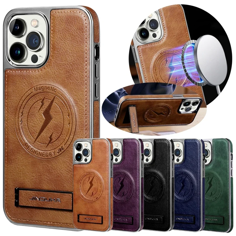 

Magsafe Case For iPhone 12 13 14 15 16 Pro Max Wireless Charging Magnetic Shockproof Case Fold Bracket Holder Protective cover