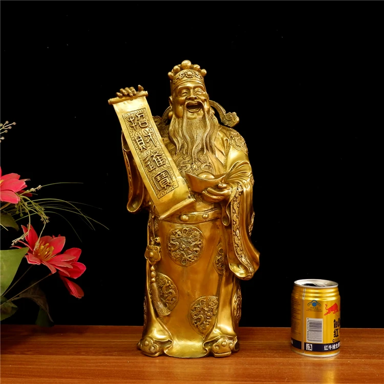 40CM  LARGE good luck home shop business bring wealth and fortune God of CAI SHEN YE Brass Sculpture Ornament