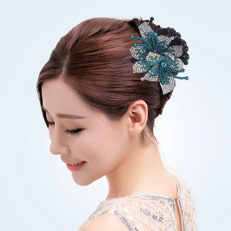 Flower Hair Jaw Clip Clamp Rhinestone Hair Claws For Women Shiny Crystal Strong Shark Hairpin Hair Accessories New