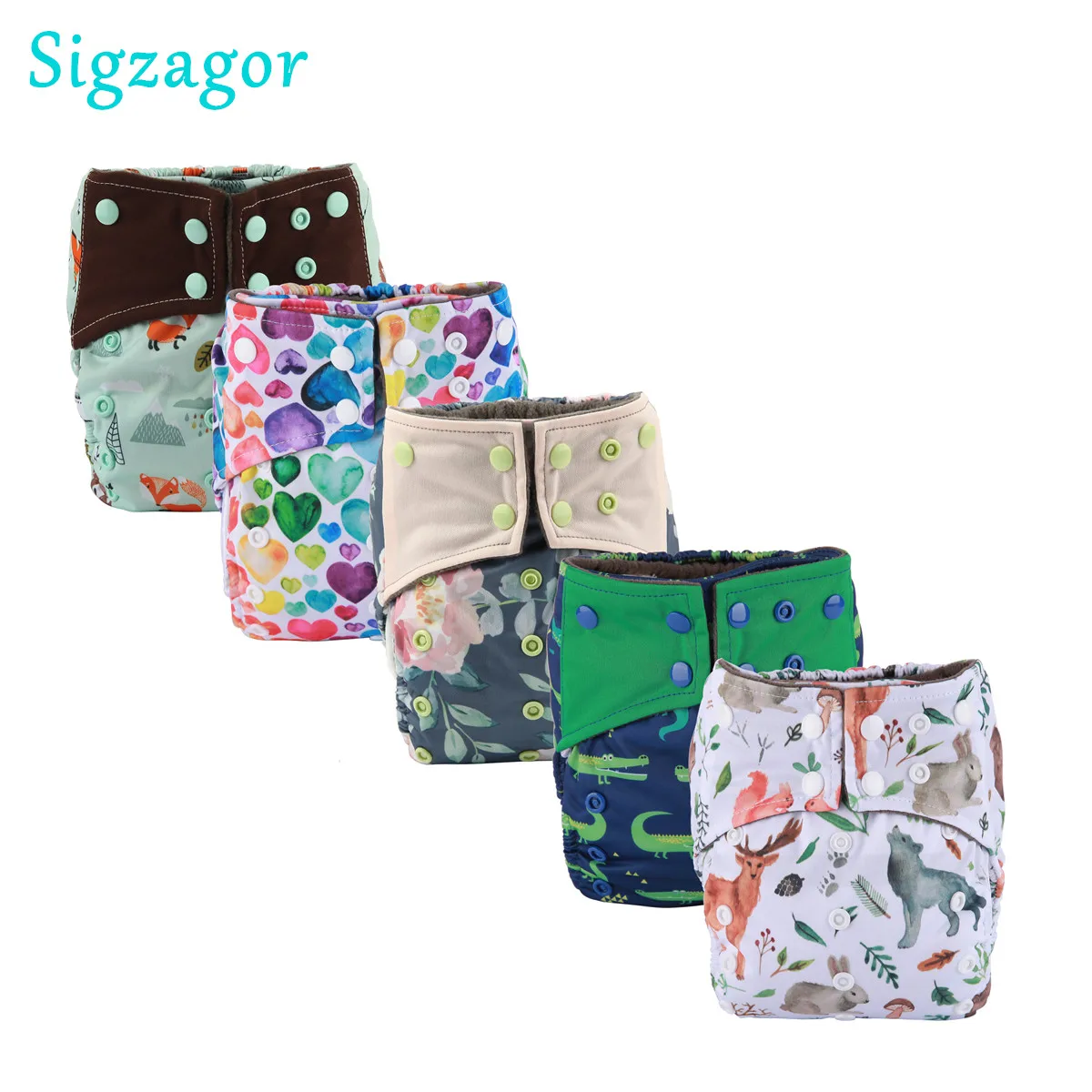 

[Sigzagor] 1 Baby Cloth Diaper Nappy Washable Reusable Double Gusset Bamboo Charcoal 3-15kg 8-36lbs NO INSERTS