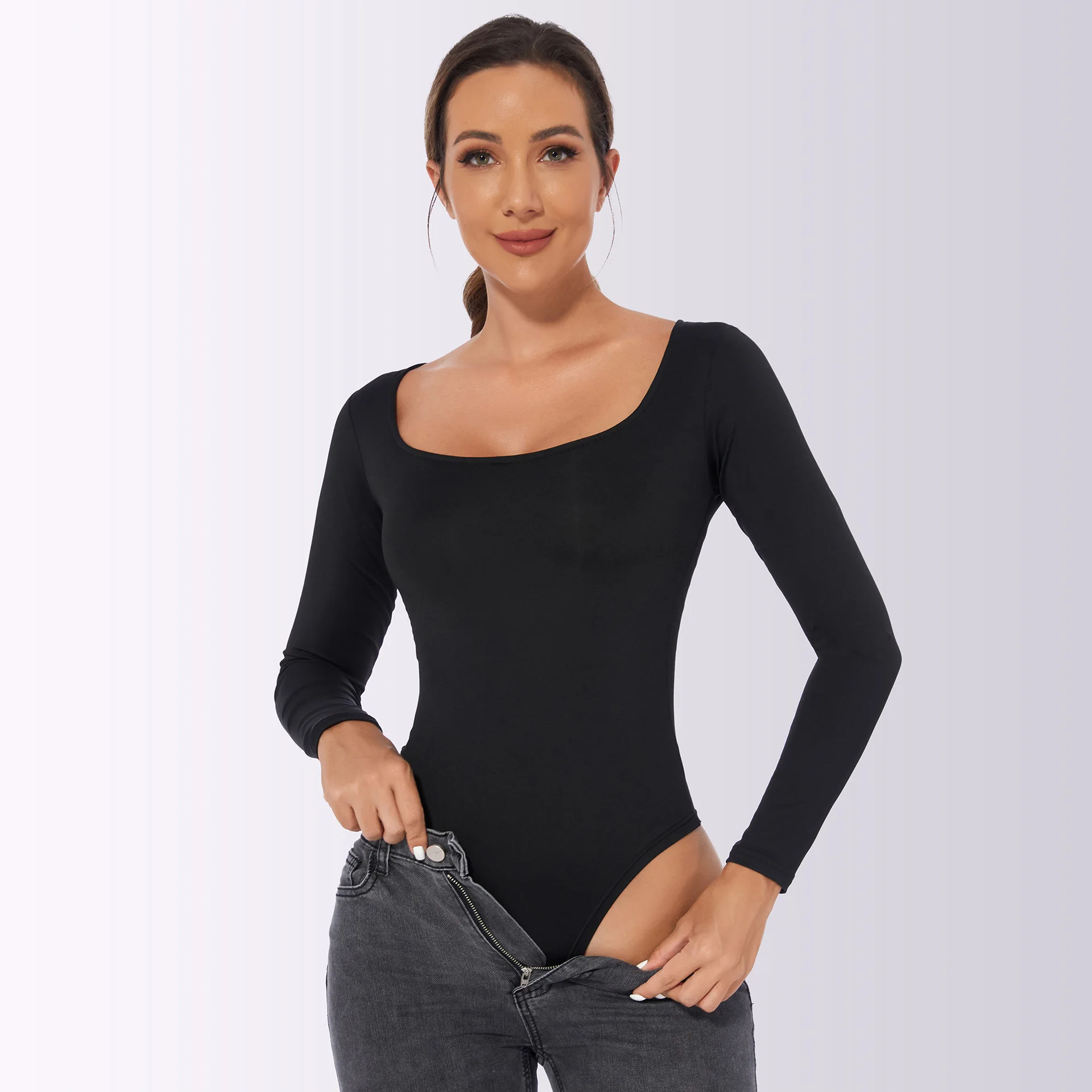 Europe Women's SlimLeggings T-shirt Long-Sleeved Women's Jumpsuit Female Autumn Jumpsuit Female Style Top Dropshipping