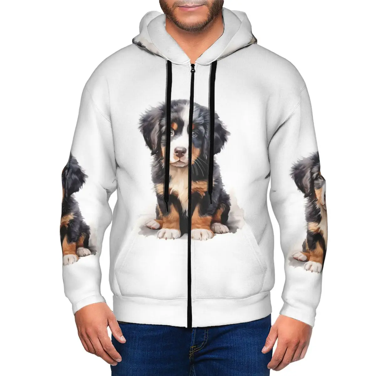 Bernese Mountain Dog Animal Zipper Hoodies Hip Hop Pullover Autumn Winter Men Women Sweatshirts Long Sleeve Tops