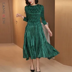 LANMREM Women's Dress Folds Fashion Design Loose Long Sleeve Female Elegant Pleated Dresses 2024 Spring New 2D1464