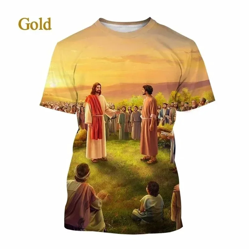 Summer New Men's Top 3D Printed Pattern Jesus God Fashion Trend Short Sleeve Comfortable Casual Plus Size Round Neck Top