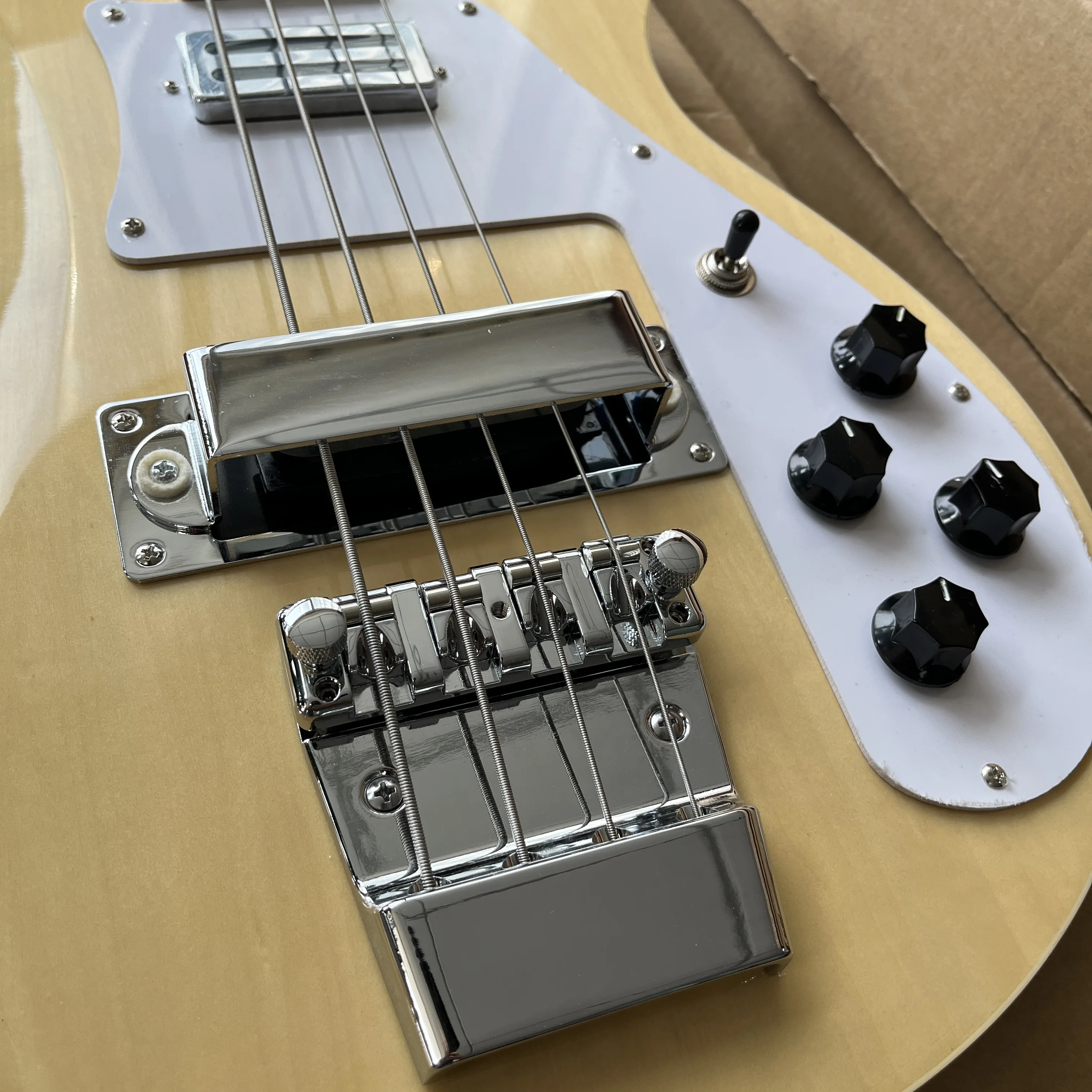 جيتار كهربائي BASS مكون من 4 أوتار بلون خشبي أبيض بيكجوارد برقبة من خشب القيقب شحن مجاني من الولايات المتحدة #5