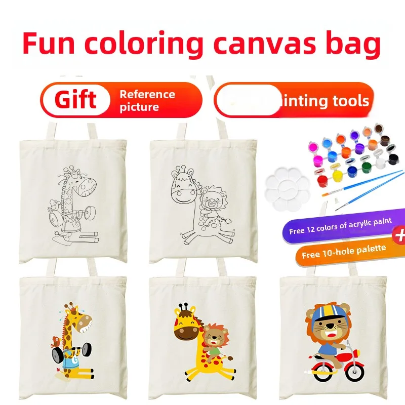 DIY hand-painted coloring graffiti painting children's cartoon canvas tote bag custom logo cotton bag custom