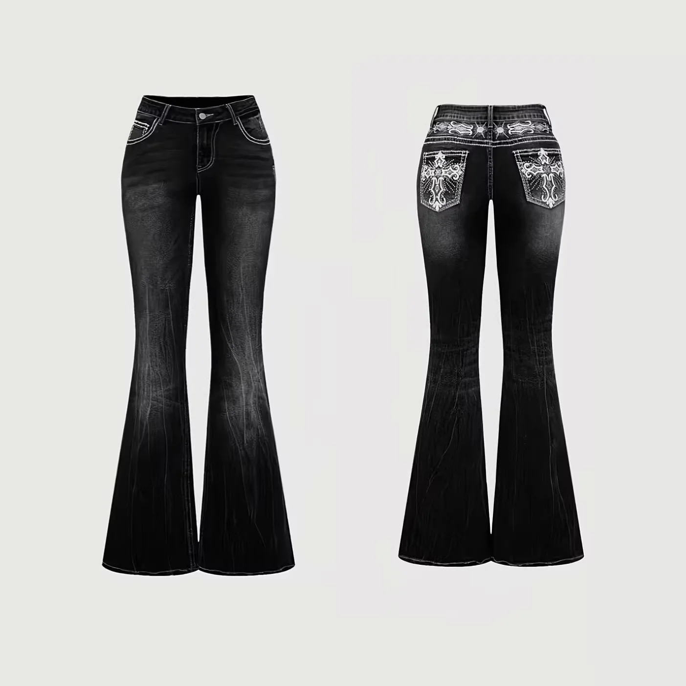 

2026 Women's Mid-Stretch Bootcut Jeans Elegant Slim Fit Flare Leg Denim Pants Sophisticated Western Style Flare Jeans All-match