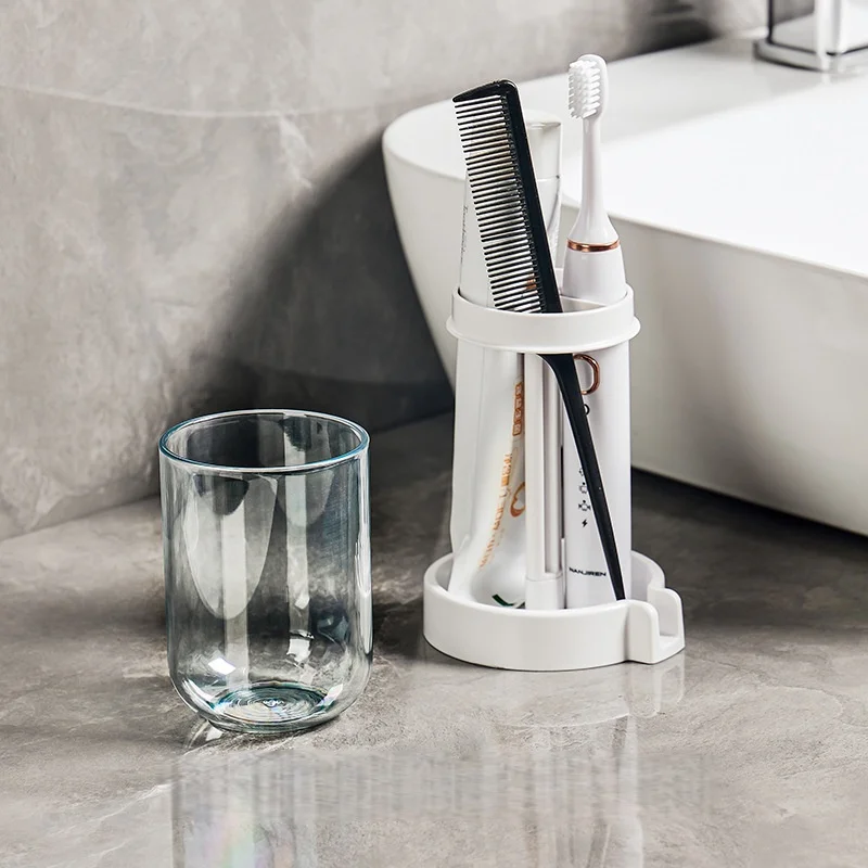 Imagen 4: Portacepillos de Dientes con Cubierta Antipolvo y Diseño de Drenaje, Organizador Multifuncional de Plástico para Baño, para Cepillos de Dientes y Vasos