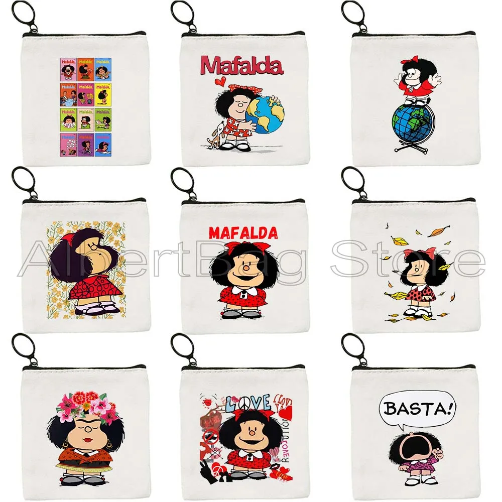 Kawaii Cute Mafalda Quino Fan Gifts Anime Comics Lovely Cartoon Canvas Coin Purse Key Case Small Card Bag Wallet Zipper Pouch