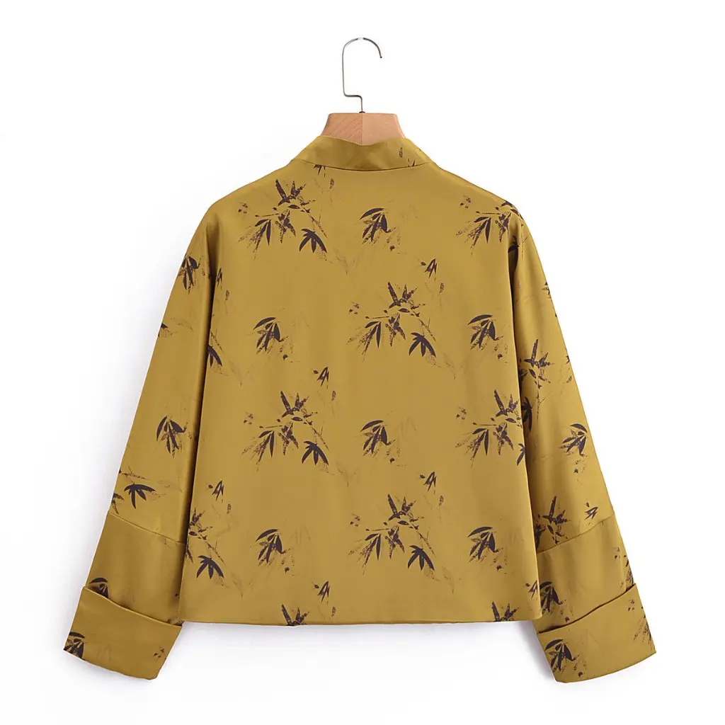 

Women's Korean Style Leaf Coat Stand Collar Retro Buckle Detailing National Style Spring New Fashion Upperwear