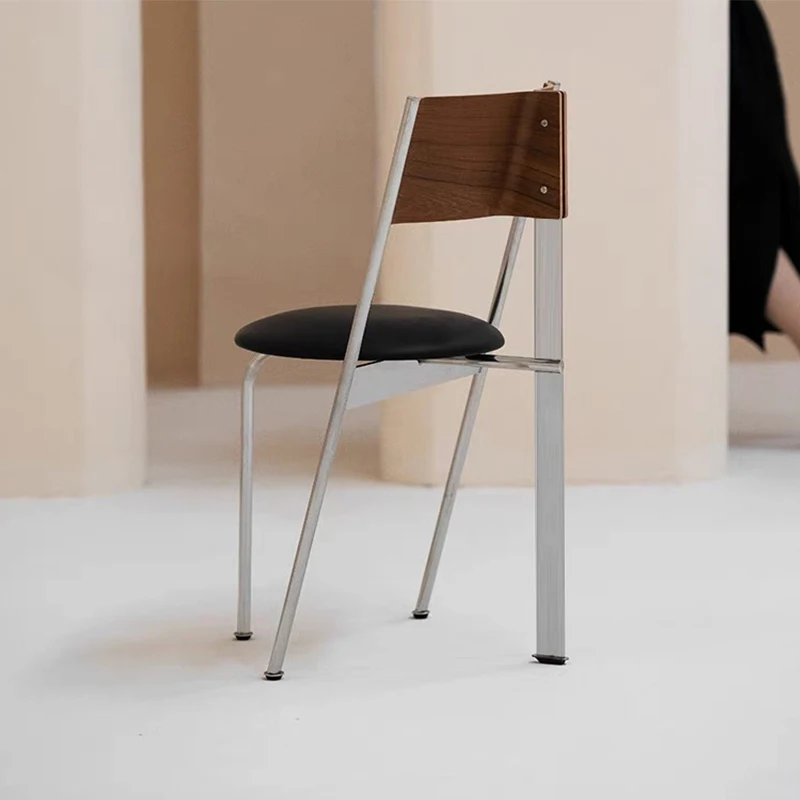 Vintage H Back Dining Chair Solid Wood mid Century Modern Kitchen Chair with Stainless Steel Legs