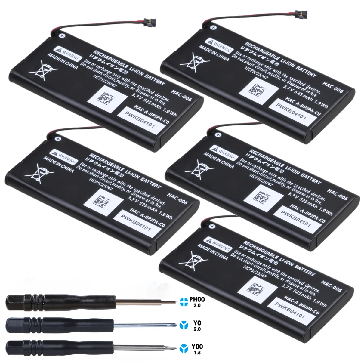 

5-Pack HAC-006 HAC006 Battery for Switch Joy-Con Controller Nintendo HAC-015, HAC-016 Left & Right Joy Con with DIY Repair Tool