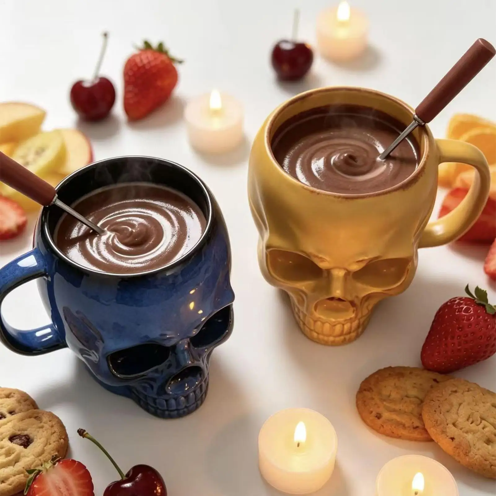 Halloween 170ml Chocolate Fondue Mug Melting Cups Hot Pot Ceramic Melted Cups Butter Warmer Heating Tea Light Melt Pot Creat
