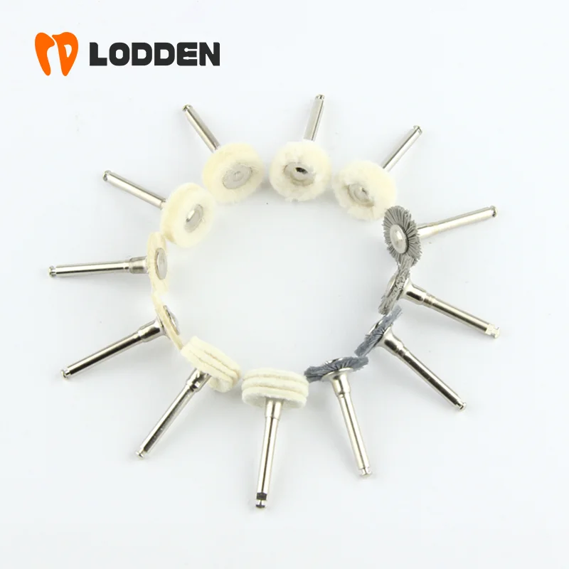 LODDEN 100pcs Dental Materials Polishing Brushes Wheel Shape for Nature Teeth Ceramics 2.35mm RA Shank Dentistry Rotary Tools