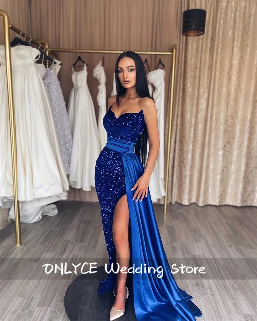 

Sparkly Royal Blue Mermaid Prom Dress 2024 Sweetheart Sequins Gown Wedding Reception Party Gown Vestidos De Fiesta