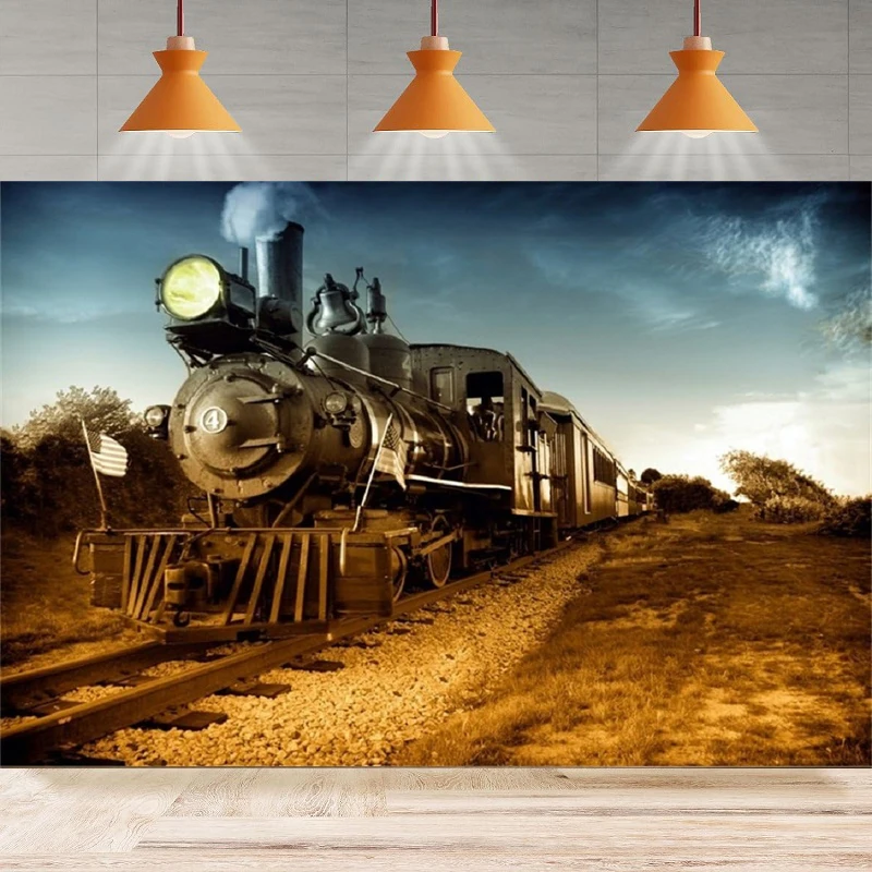 

Old Train Locomotive Photography Backdrop Vintage Steam Engine Train Railway Background Adult Man Boy Portrait Retro Nostalgia