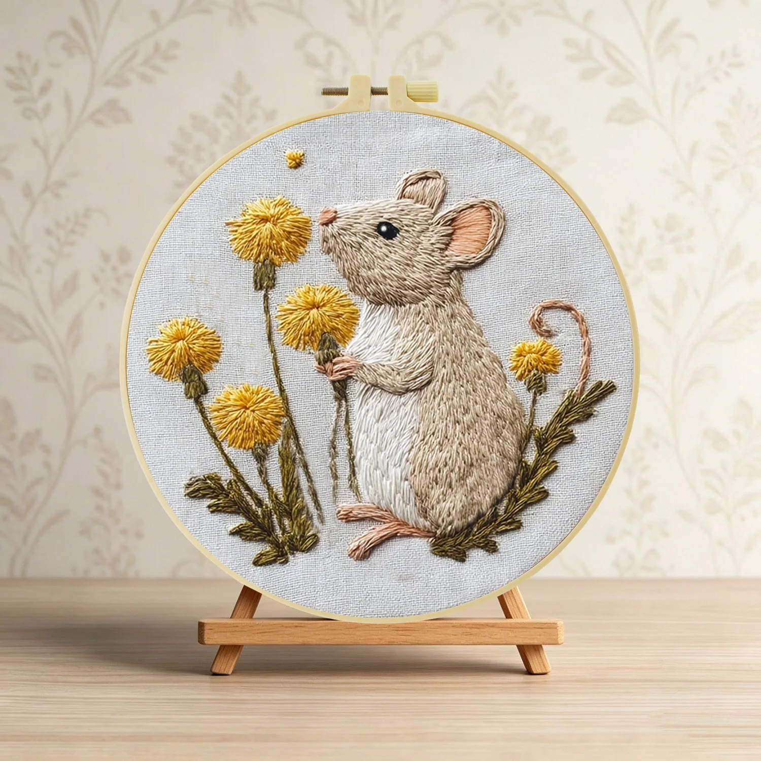 Maus mit Löwenzahn 1 Stück DIY Stickerei-Material-Set für Anfänger Stickerei-Starter-Kit Kreuzstich-Kunst als Geschenk Nähzubehör – Detail 4