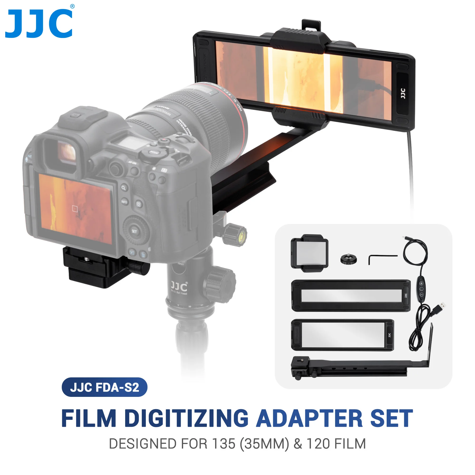 JJC Upgraded Film Digitizing Adapter Set For 35mm 120 Film Digital Negative Film Digitizer With LED Backlight Arca Tripods