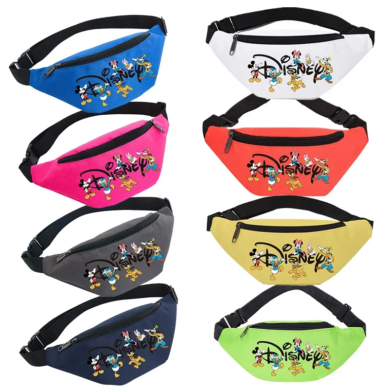 New Mickey Mouse Canvas Waist Bags Boy Girl Disney Anime Figures Print Chest Bag Outdoor Running Key Mobile Storage Sports Bag