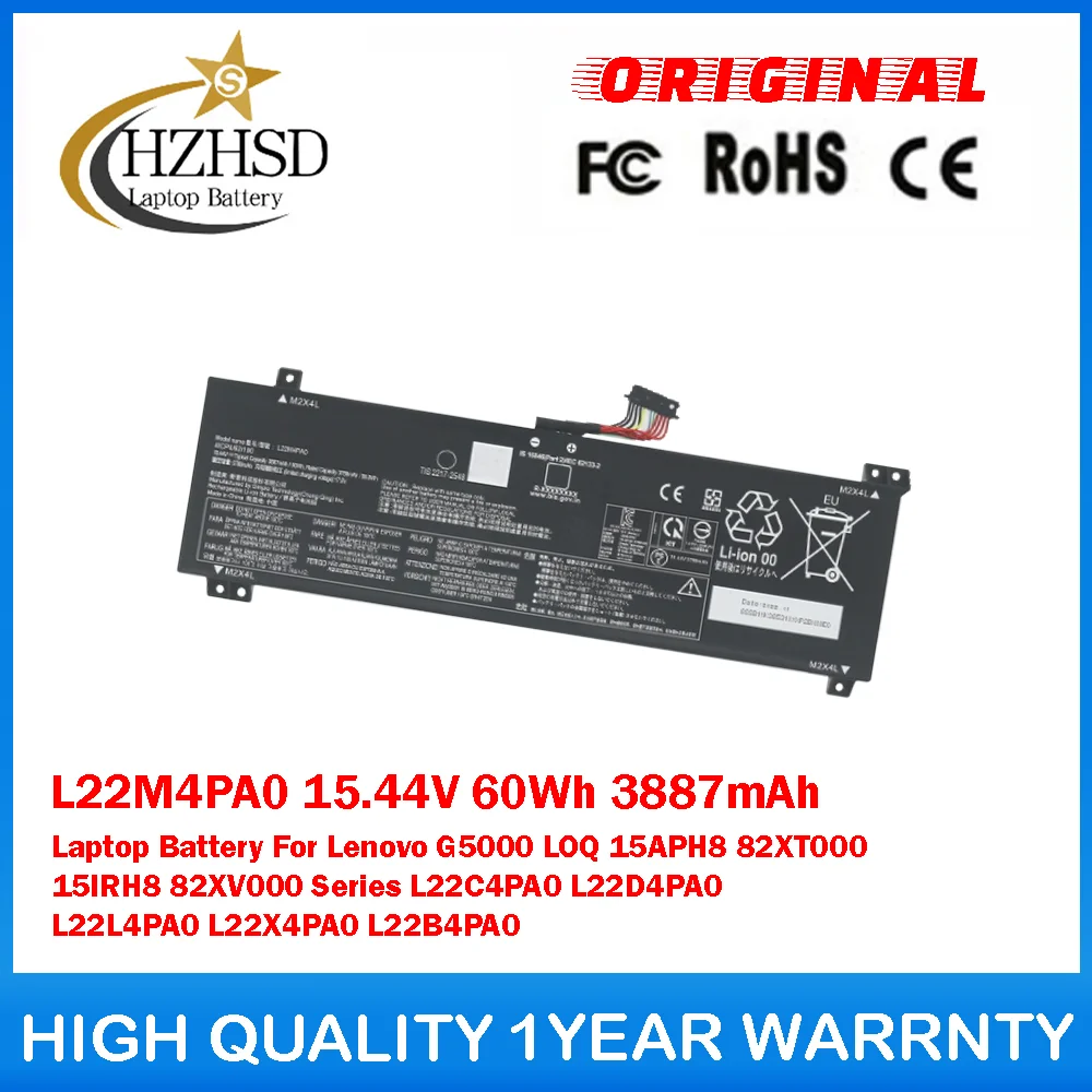 

L22M4PA0 15,44 В 60 Втч 3887 мАч Аккумулятор для ноутбука Lenovo G5000 LOQ 15APH8 82XT000 15IRH8 82XV000 Series L22C4PA0 L22D4PA0 L22L4PA0