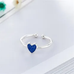 New Temperament Epoxy 925 Sterling Silver Fashion Jewelry Blue Love Heart Shaped Personality Opening Rings R287