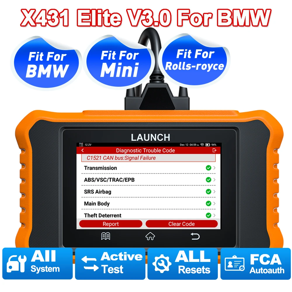 LAUNCH Creader Elite V3.0 für BMW OBD2-Scanner, vollständiges System-Bi-Direktional-Scan-Tool, alle Reset-Dienste, ECU-Code, CAN-FD & DOIP, Batterieregistrierungstool, geeignet für BMW, Mini und