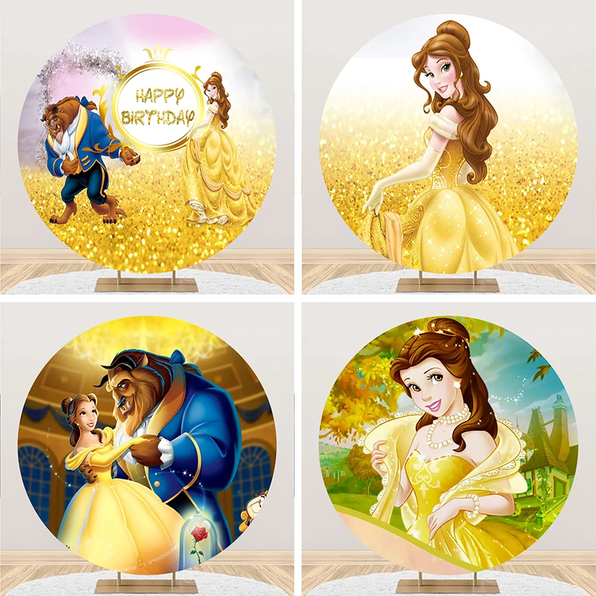 Disney Beauty and The Beast Circle Background Princess Belle Birthday Party Decoration Round Photography Backdrop Photo Studio