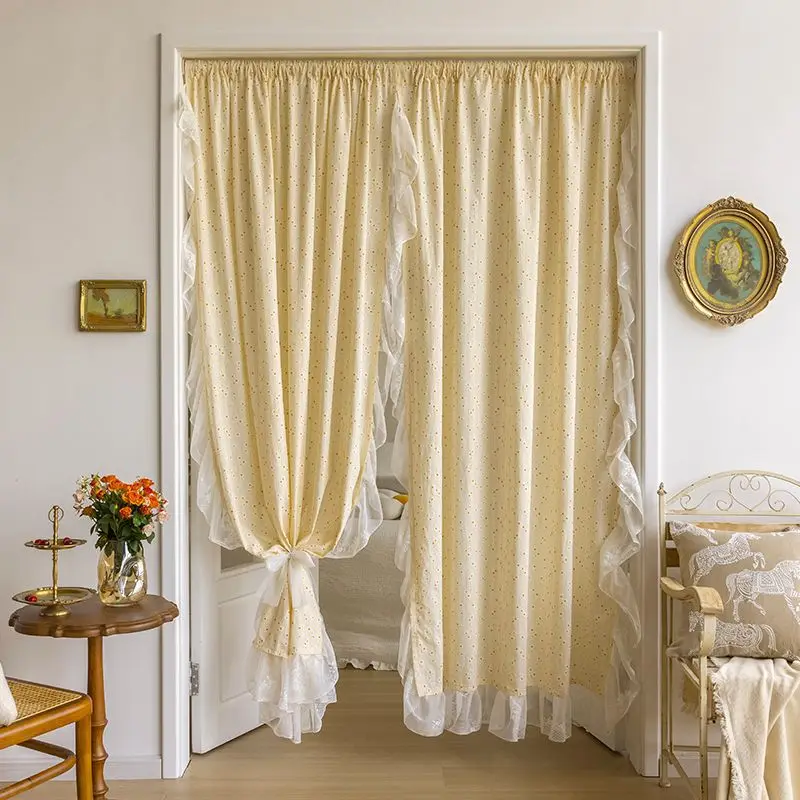 

2 Panel French Style Classics Floral Curtains Semi-Blackout Living Room Drapes Cotton Door Curtain With Lace, Half curtain