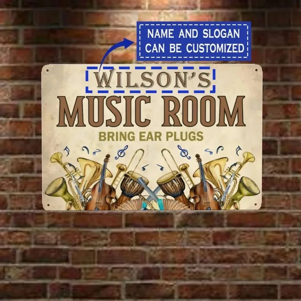 [2D Flat] 1pc Personalized Name Room Number Waterproof Metal Sign Music Room Decor Gift for Musicians Indoor Outdoor, Decorative