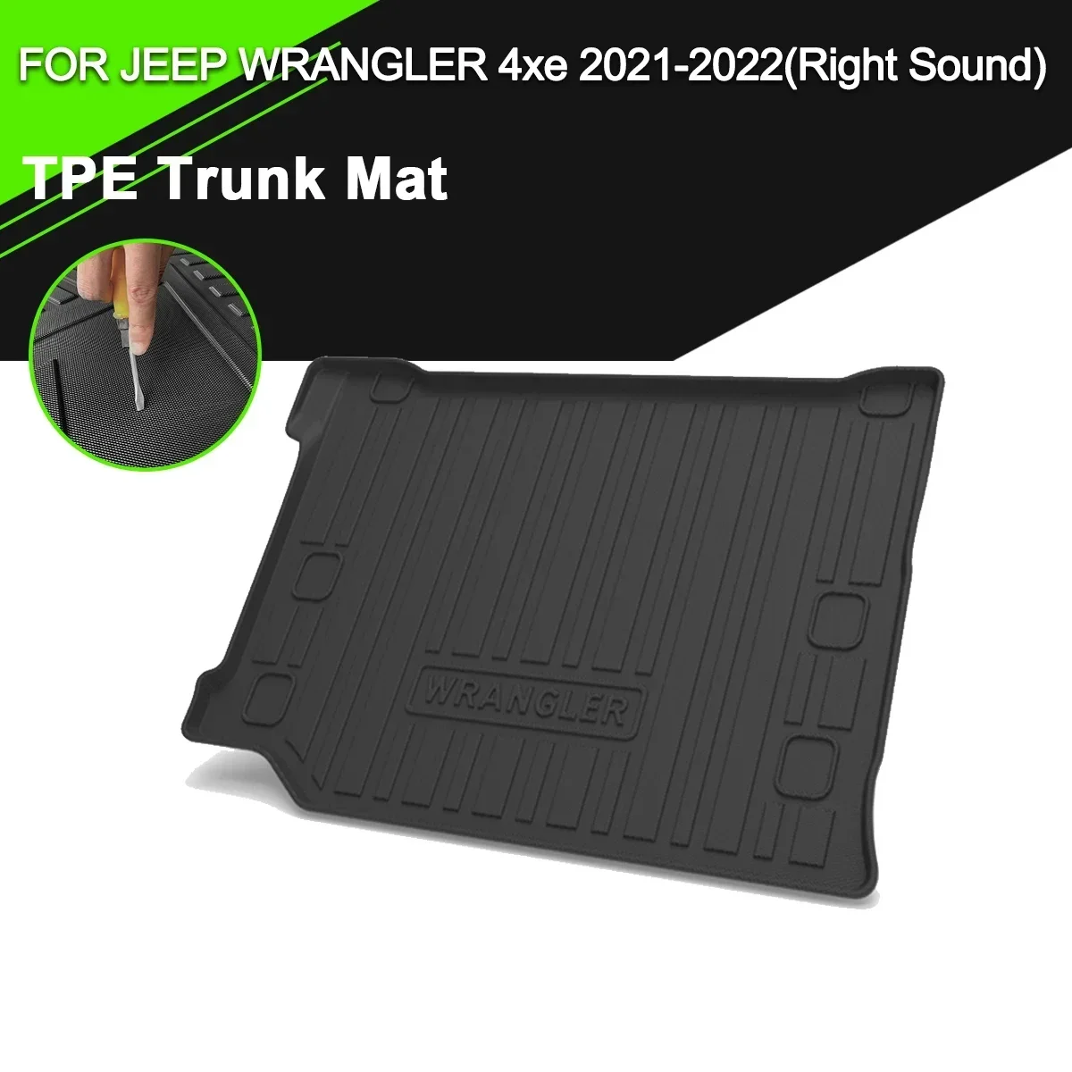 

Car Rear Trunk Cover Mat TPE Waterproof Non-Slip Rubber Cargo Liner Accessories For Jeep Wrangler 4xe 2021-2022(Right Sound)