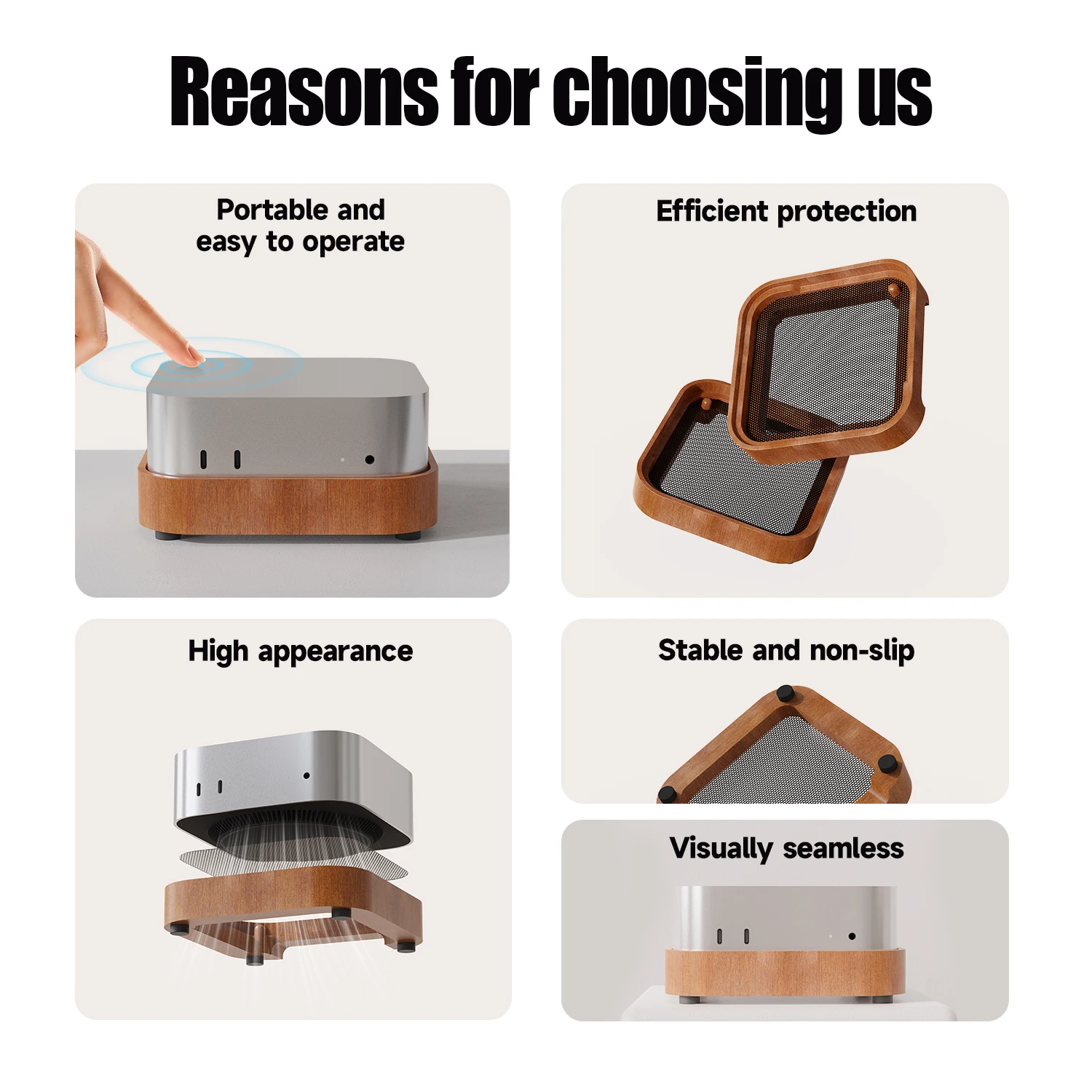 حامل قاعدة خشبي لـ 2024 Mac mini M4/M4 Pro قوس جبل مكافحة الغبار التبريد المضادة للانزلاق الملحقات الأساسية منظم سطح المكتب