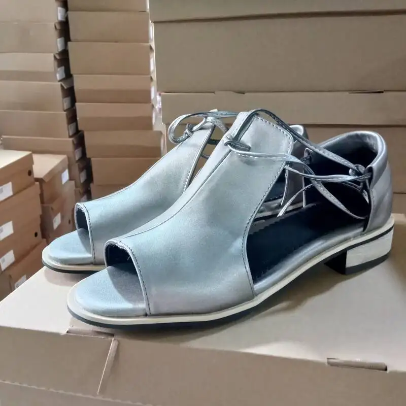 2025 Summer Peep Toe Silver Women Sandals Size 34-43 Casual Low Heel Women's Shoes