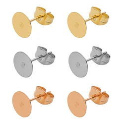 Rose Gold Aço Inoxidável Brinco Studs, em branco Pins Post com Brinco Plug, Descobertas Voltar para DIY Fazer Jóias, 50 Pçs/lote