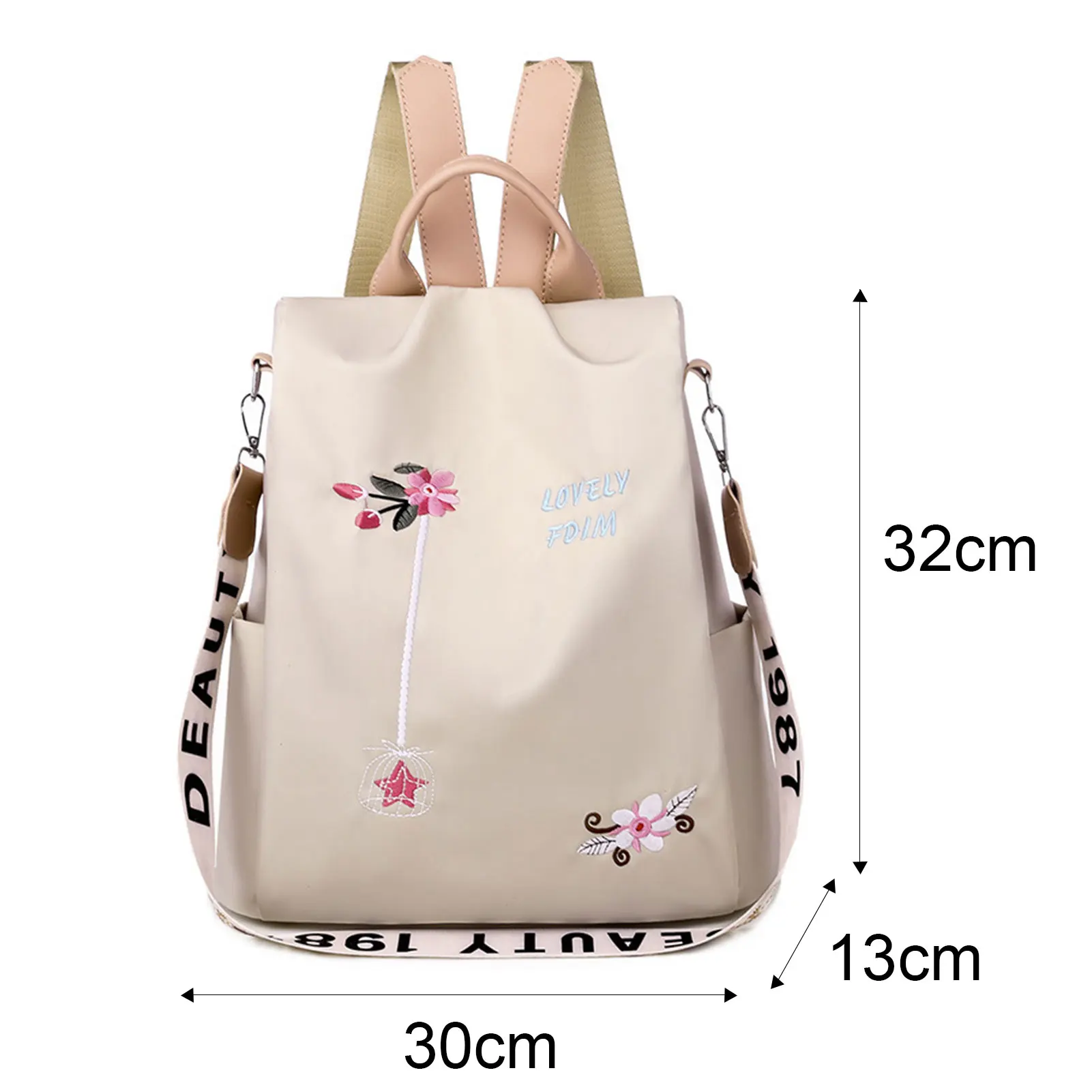 Casual Oxford Cloth Backpack Flower Embroidered Shoulder School Book Bags Women Daily Travel Anti-theft Bagpack Vintage Rucksack